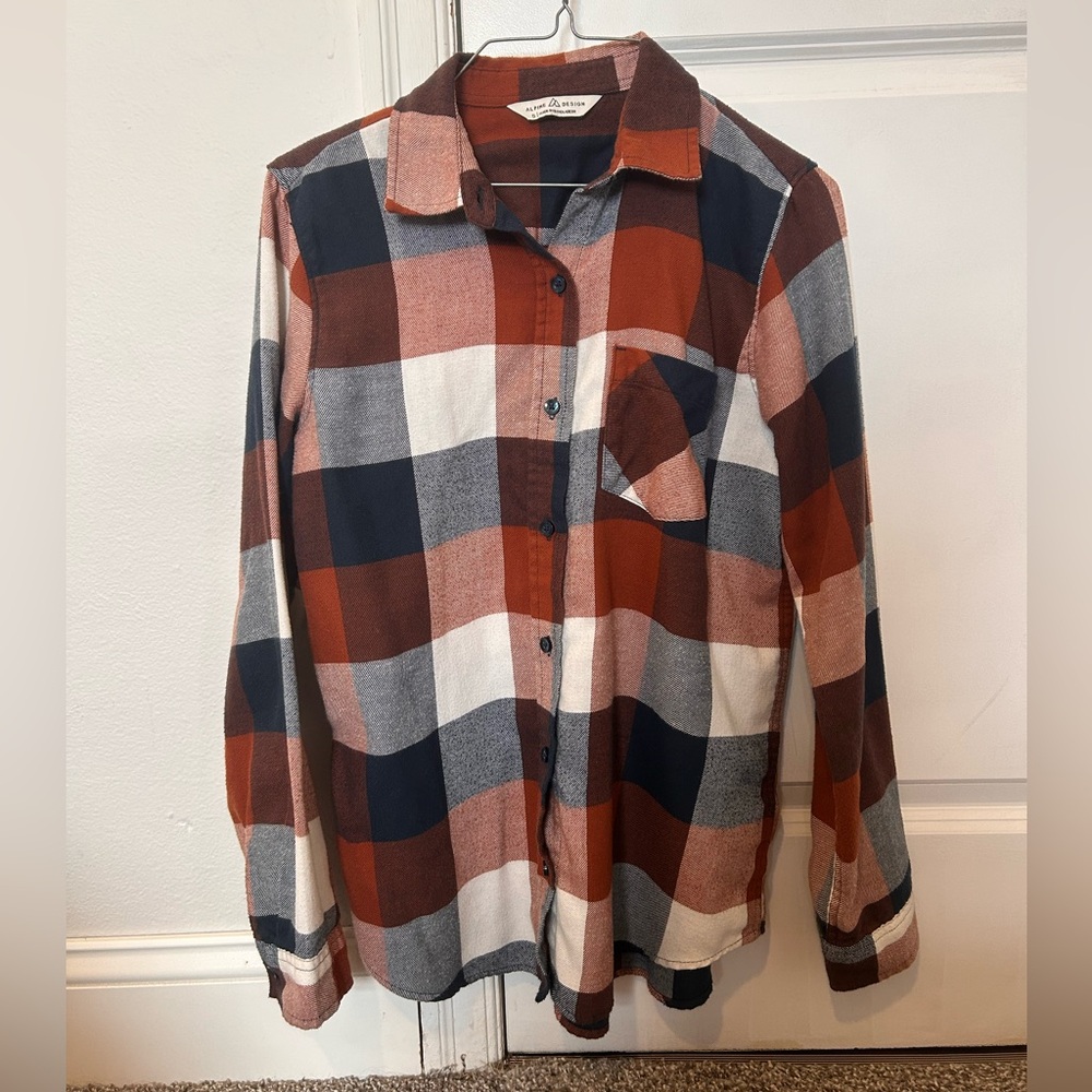 Plaid Flannel Warm Burnt Orange, Navy, White Size Small